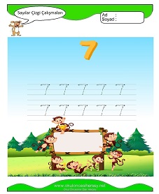 7 Rakamı Çizgi Çalışmaları Çalışma Sayfaları